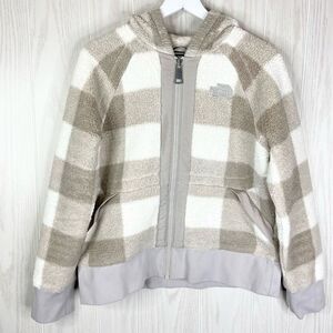 The North Face Women's Tan Plaid Full Zipper Sherpa Fleece Jacket Large